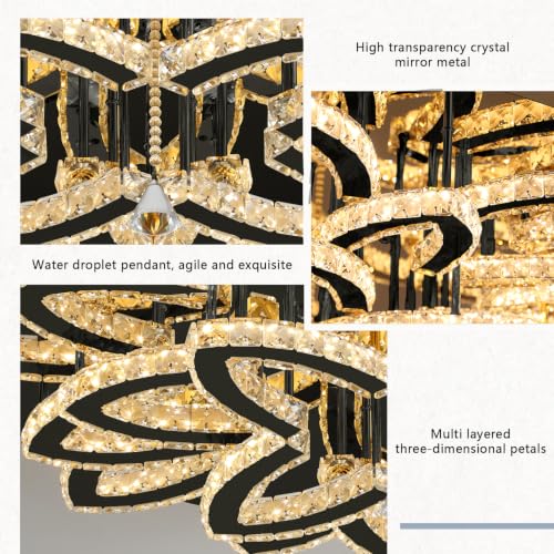 Modern Ceiling Crystal Chandelier Living room Semi Flush Mount Chandelier (Black / Dia 32")