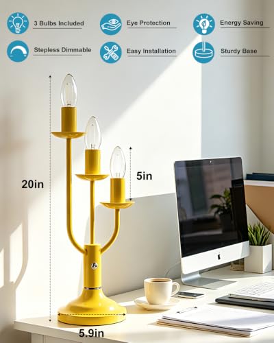 Yellow Candelabra Table Lamp Dimmable Warmwhite 3 Bulbs Included (06-Yellow 3-Light Candelabra)