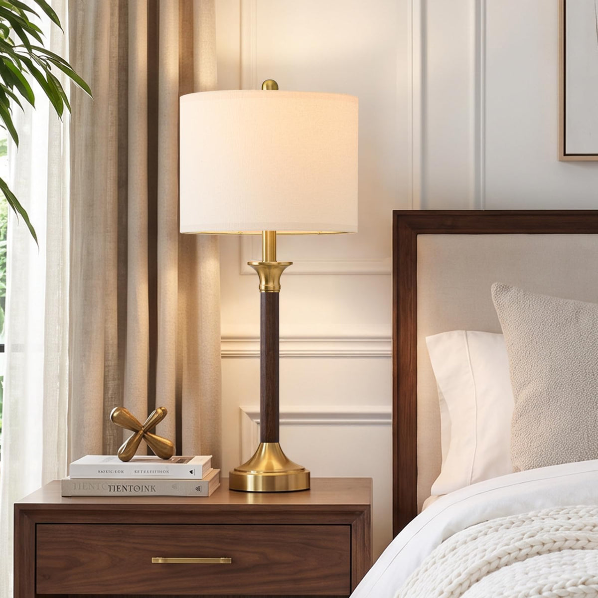 Wood Table Lamps 27.5" Mid Century Modern Lamps for Living Room Bedroom (27.5’‘ Wood & Walnut)