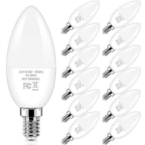 E12 Candelabra LED Light Bulbs 40W Equivalent (5000k Daylight White / 12 Pack)