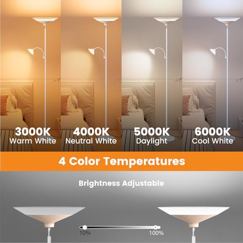 Torchiere Floor Lamp with Wood Grain Shade (Wood Grain)