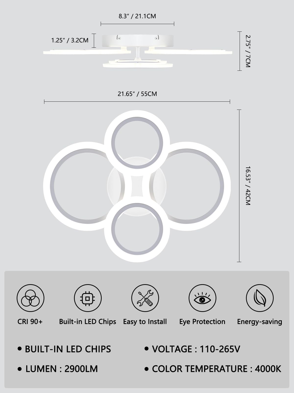 Modern LED Ceiling Light (4-Light / White)