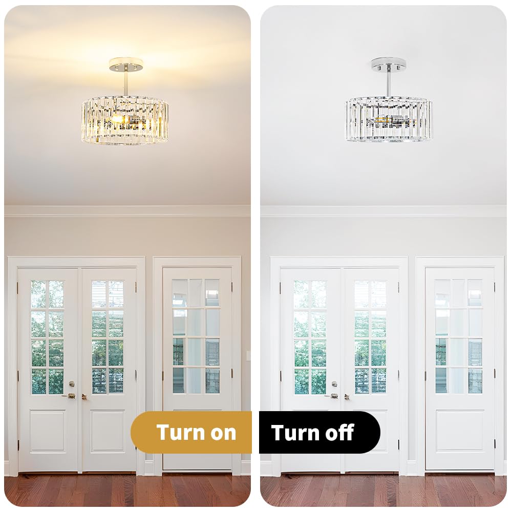 Modern Crystal Ceiling Light (12in - 3 light / Chrome)