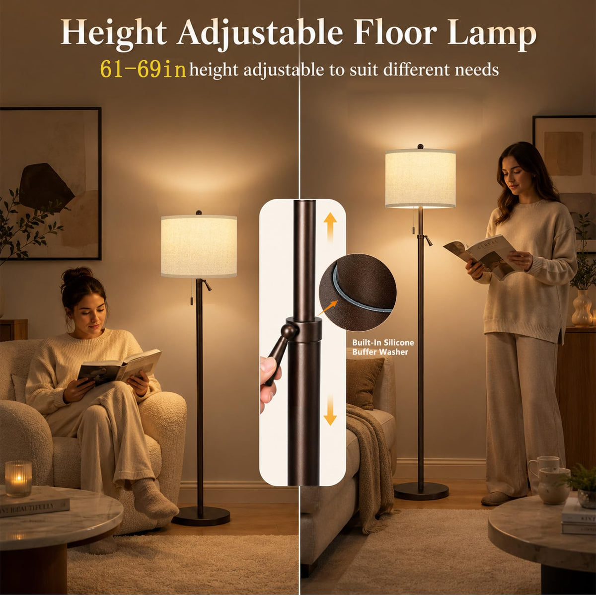 61 69" Adjustable Height Floor Lamp (Brown)