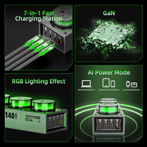 E-Tank 7-in-1 Desktop Charging Station, 140W Max GaN USB-C Charger (140W Charger Station - Gray)