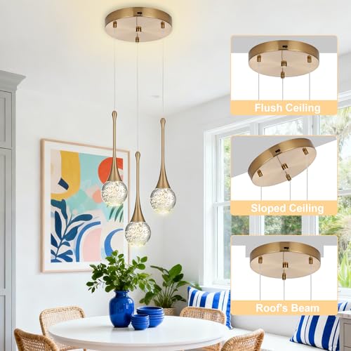 3 Light Crystal Brushed Gold Chandelier (Gold / Round Pendant 3-Light)