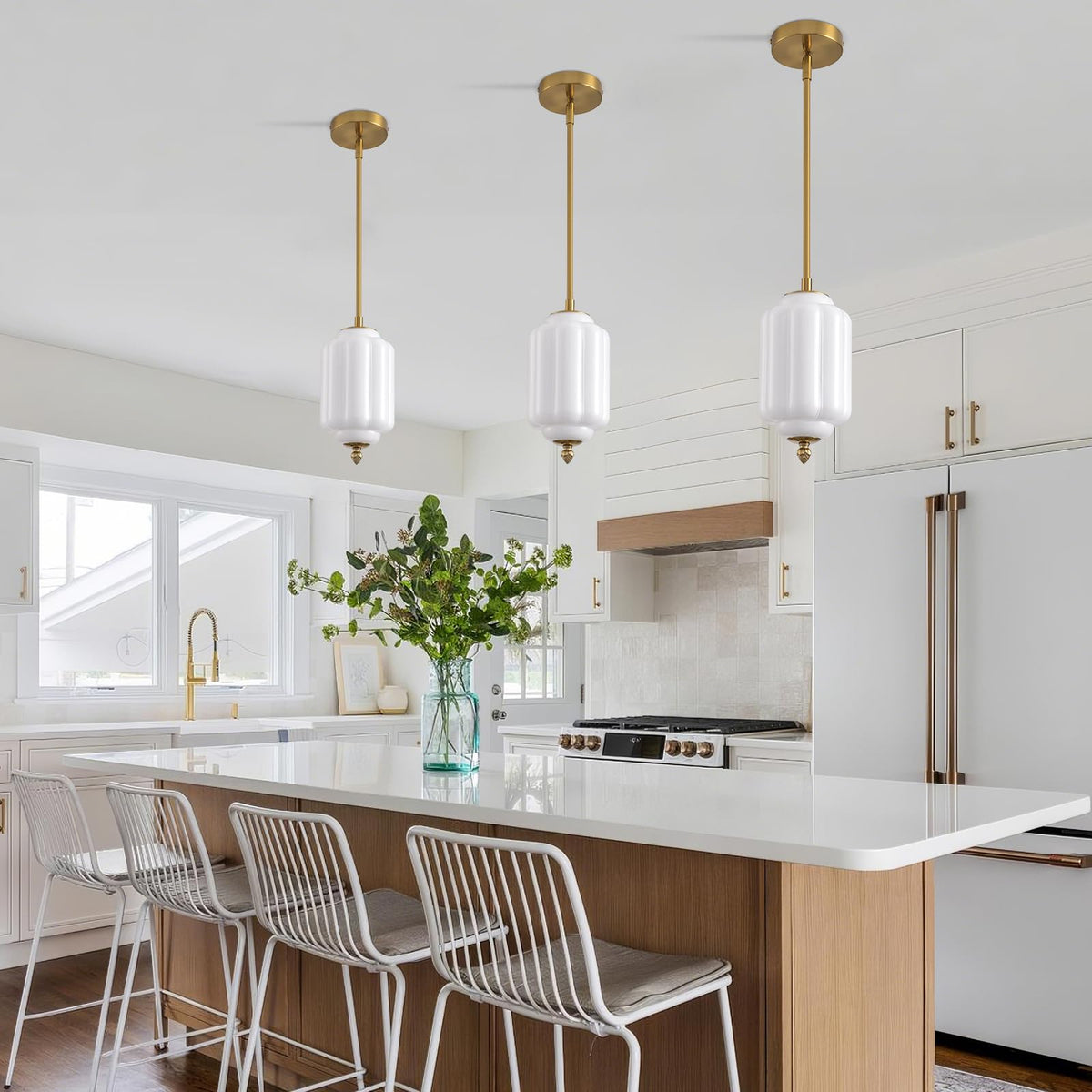 Vintage Milk Glass Pendant Lights 3 (White-3 Pack / 5.5 Inch)