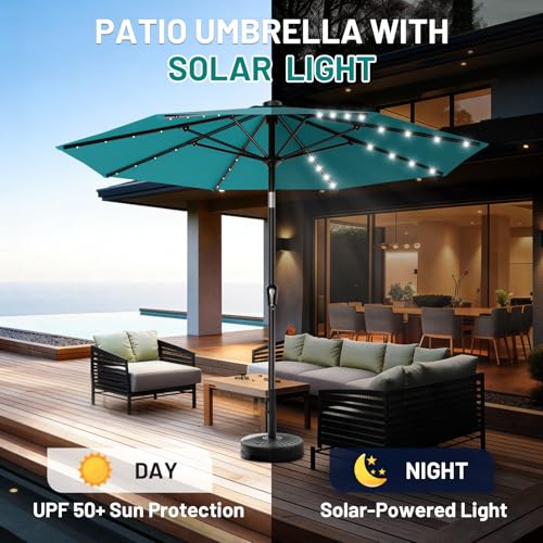 9FT Patio Umbrella with Solar Lights (Lake Blue / 9 FT)