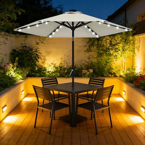 Durable 11FT Solar Led Patio Umbrellas with 32LED Lights