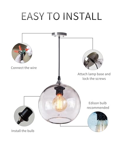 Pendant Lights Kitchen Island Glass Blown Lighting Modern Globe Seeded Brushed Nickle 7" Diam