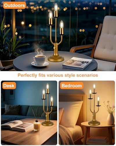Vintage Candelabra Table Lamp Dimmable Gold Lamp 3 Bulbs Included (08-Gold 3-Light Candelabra)