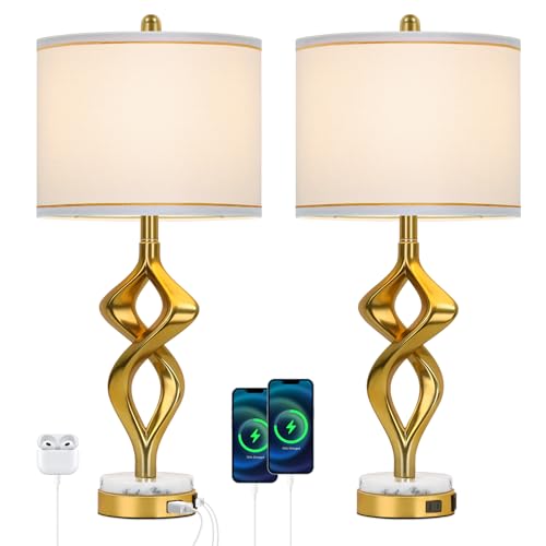 28.5"Sculptural Living Room Table Lamps Set of 2 (White)
