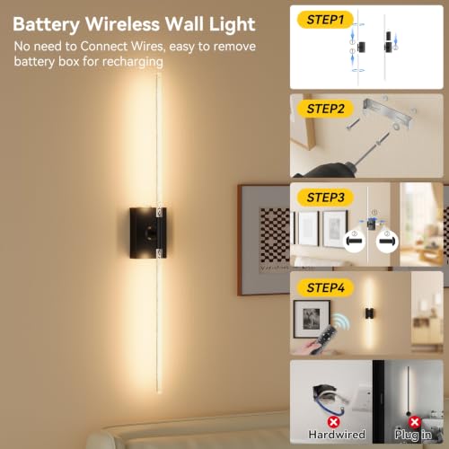 Battery Operated Wall Sconces Set of 2 (Black Bubble Square Base 31.6in)