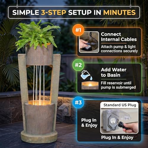31" H Modern Outdoor Water Fountain Cascading Realistic Rock (31H / Gold)