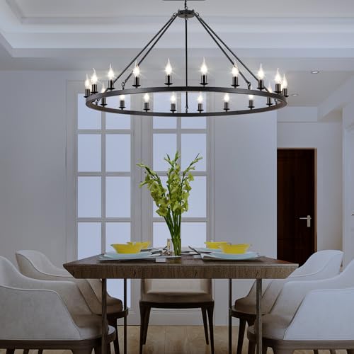 48 Inch Wagon Wheel Chandelier (Black 48" 20-Lights)