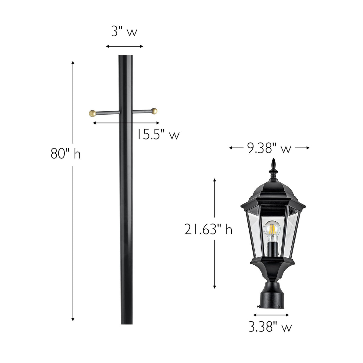 Oak Creek Outdoor Post Light and Lamp Post (Black)