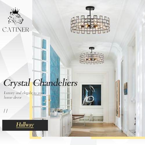 Black Crystal Semi Flush Mount Ceiling Light (Large Matte Black)