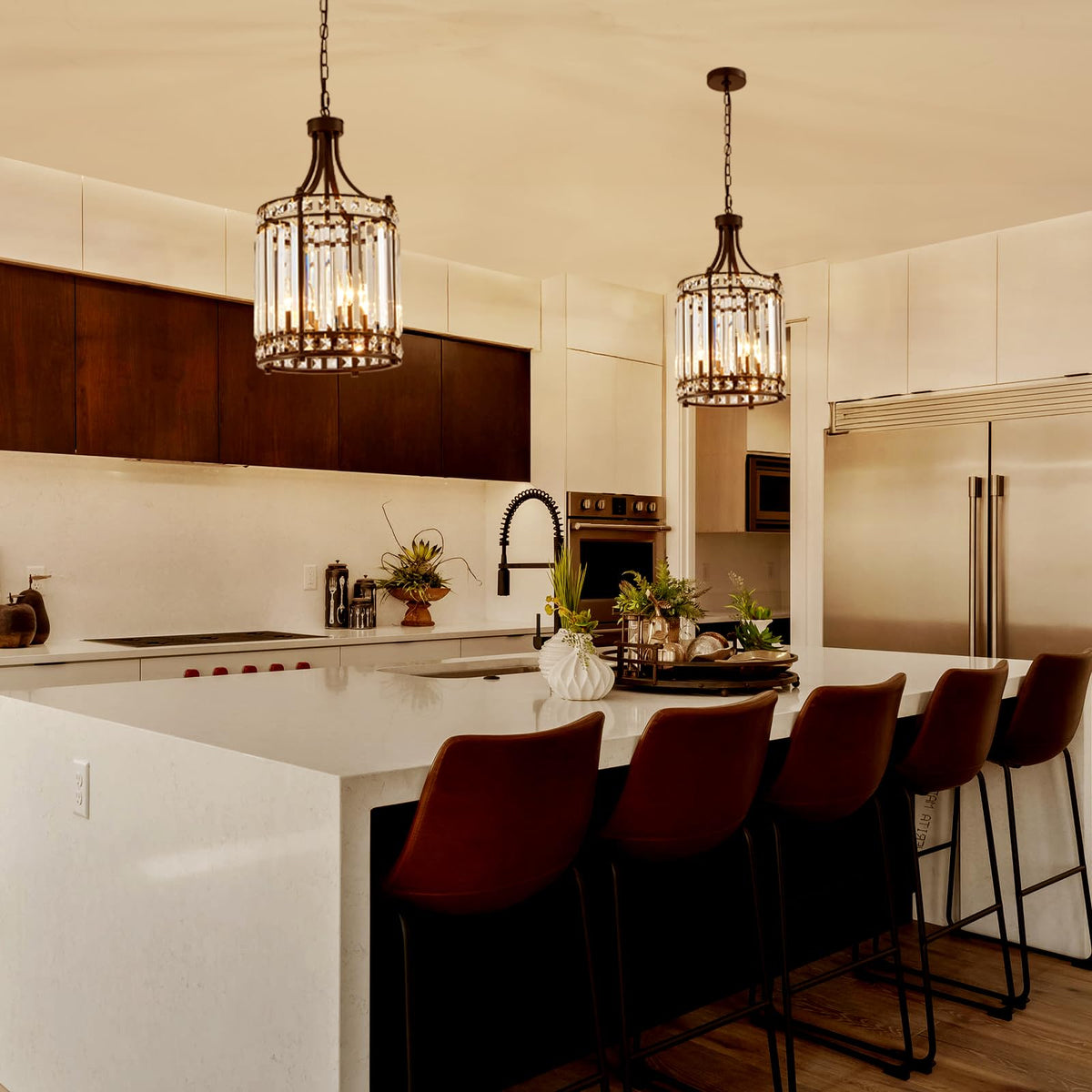 Lantern Crystal Chandeliers for Dining Room (Black)