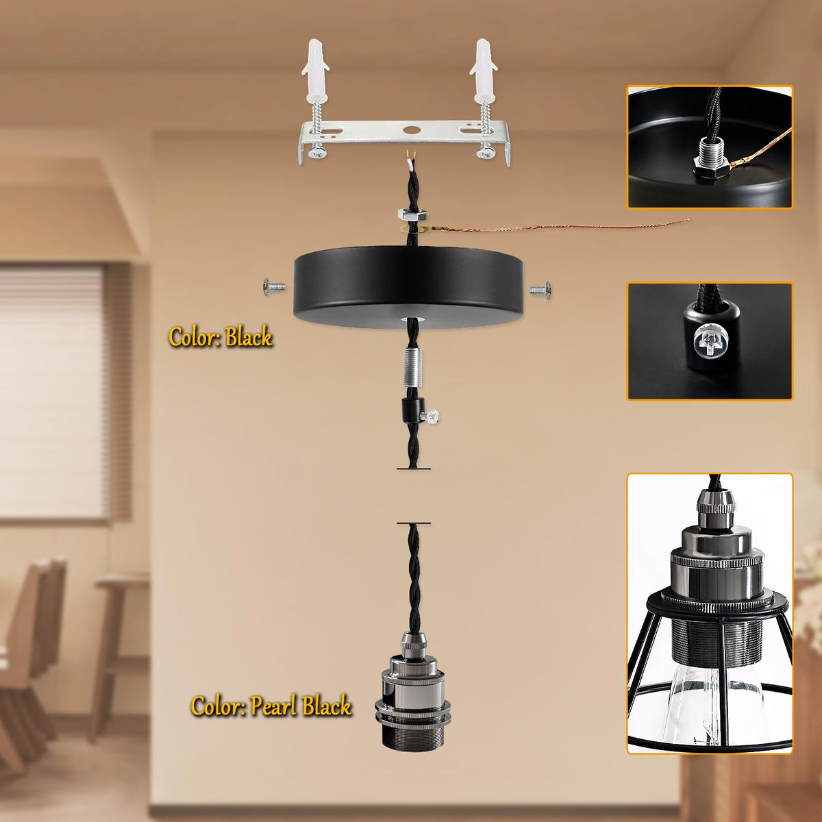 1 Light Mini Pendant Light Kit Black (Pearl Black- 1pack)