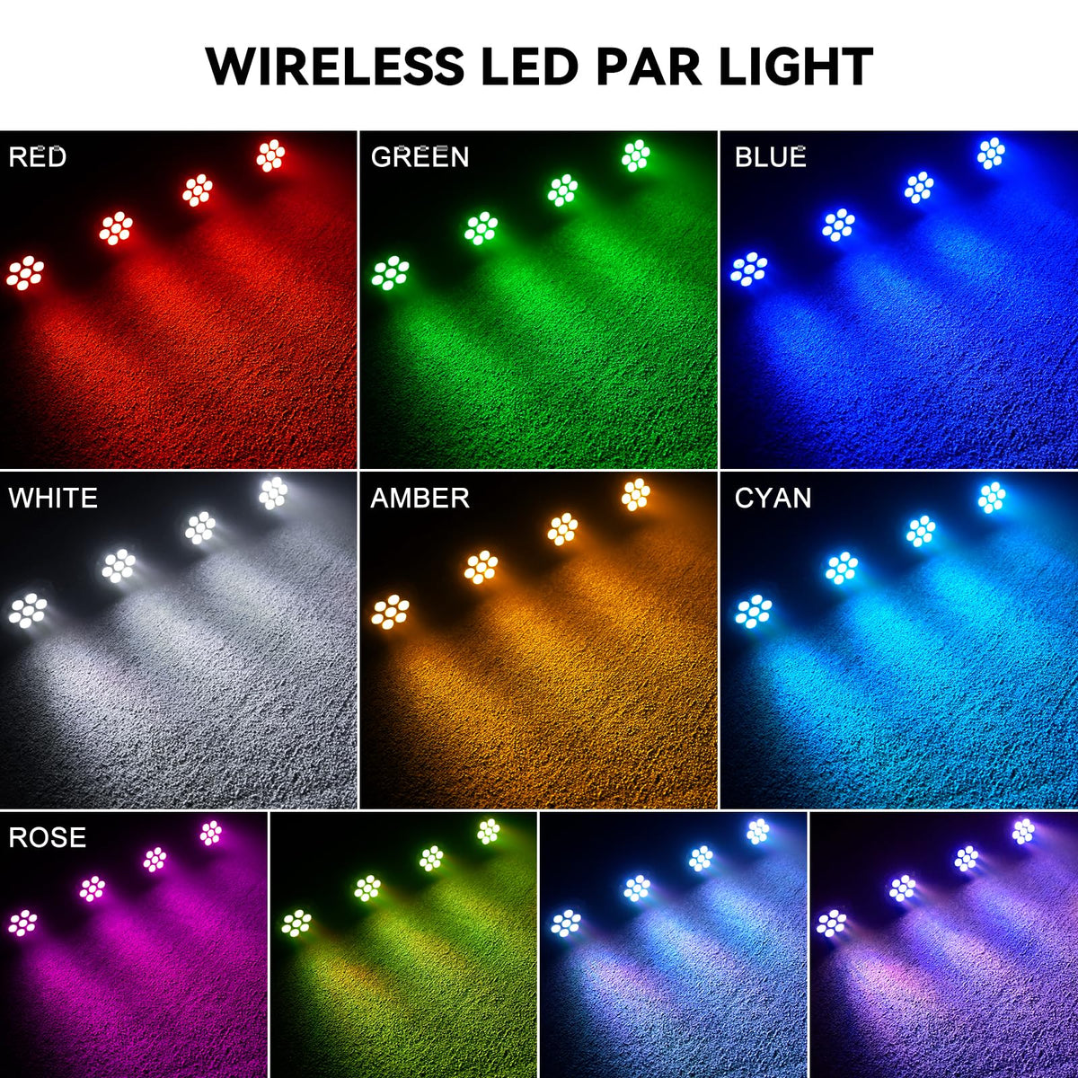 Stage Lights Mini RGB Battery Powered Uplights LED Rechargeable Par Can Lights with Halo (16 Pack)