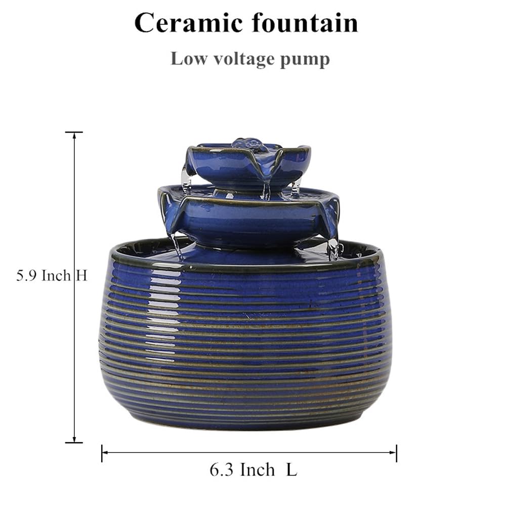 Outdoor and Indoor Water Feature Fountain Waterfall Tabletop Desktop mini Ceramic Garden Fountain (Blue A171)