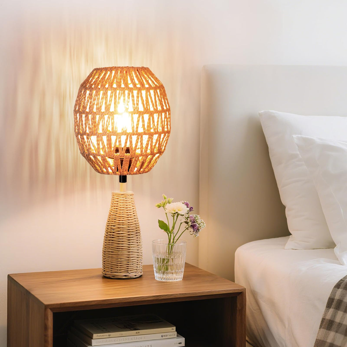 Small Lamp Shades For Table Lamps Hanging Light Boho Lamp Shades Wicker Lamp Shade for Floor Lamps (7.3 Inch-Egg Shade)