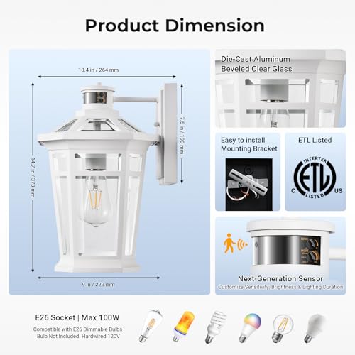 White Large Adjustable Sensitivity Motion Sensor Outdoor Lights (White / Large 1-Pack)