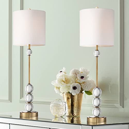 Halston 32 1 2" Brass Large Buffet Table Lamps Set of 2 Crystal Skinny