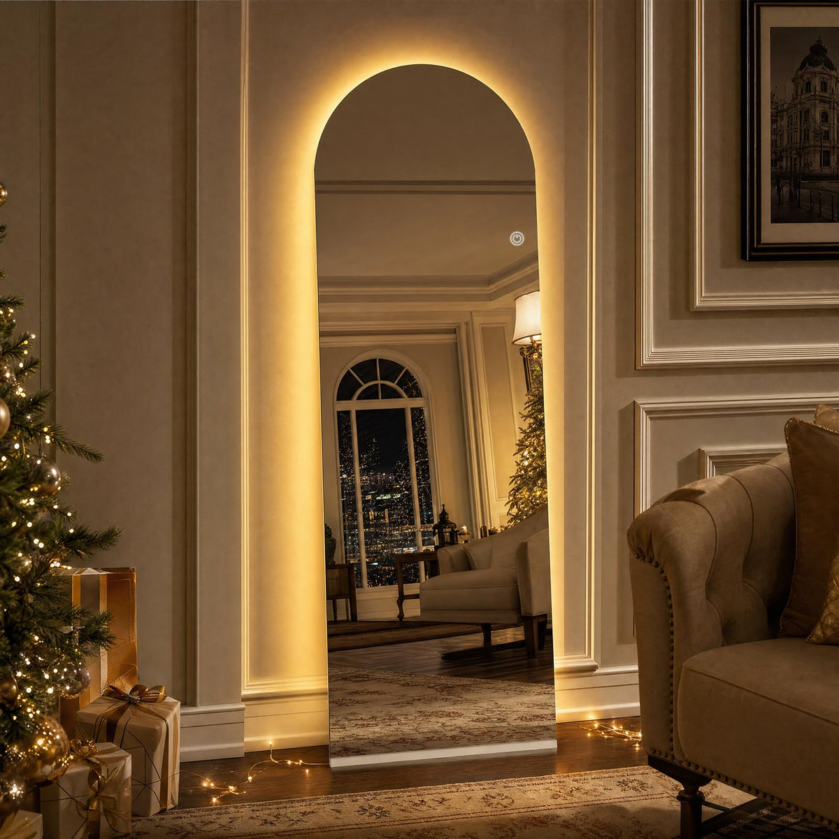 63"x20" Large LED Arched Mirror Full Length with Dimmable Lights (Frameless / 63"L x 20"W)