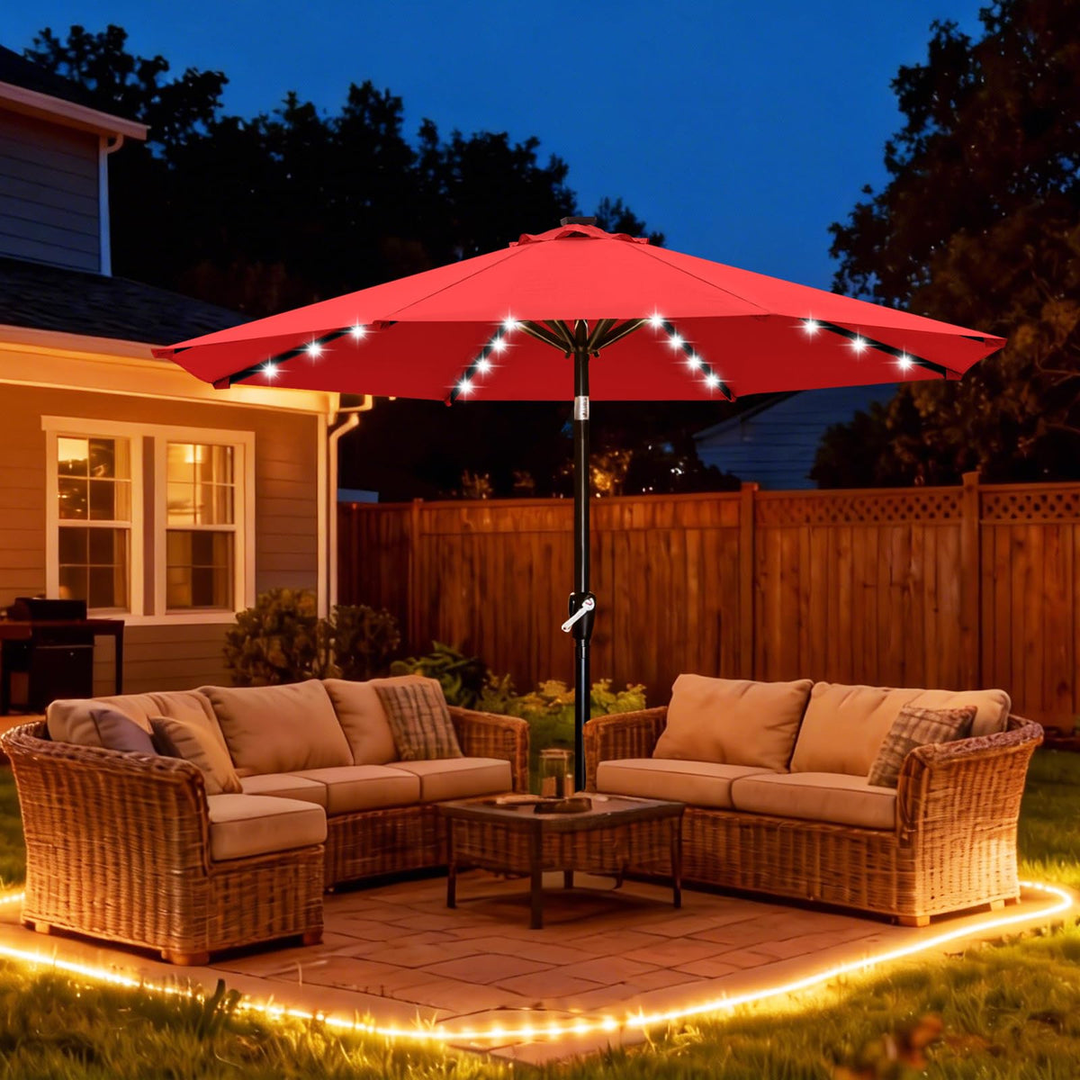 Solar Led Patio Umbrella with 32 Lights 11FT (LED Umbrella / 11ft / Red)