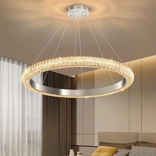 31.5" 1 Ring Crystal Chandelier Modern LED Dimmable Ring Pendant Light Chandelier for Dining Room Living Room Silver (Silver / 1 Ring Round 32")