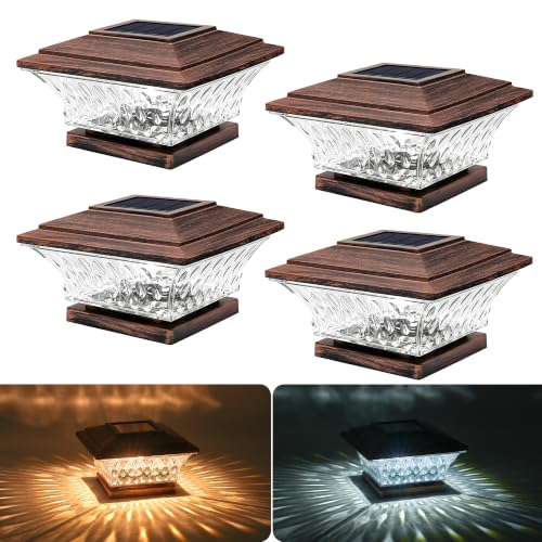 4PK Solar Post Cap Lights Outdoor Fence Cap Light for 4x4 Wooden Posts (Brushed Copper / 4pk)