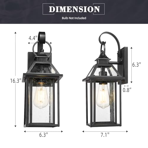 Outdoor Wall Mount Light Sconce (Black - Seeded Glass / 16.3 Inch - No Function)