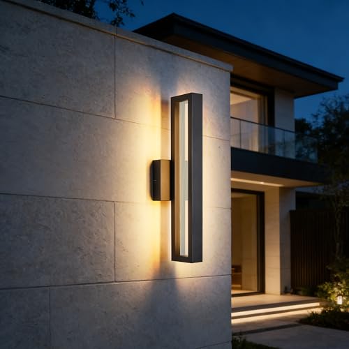 Modern Minimalis Outdoor LED Wall Sconce (18"H 18W Textured Black)