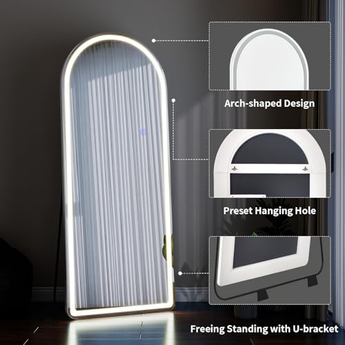 71"x26" LED Arched Mirror Full Length with Dimmable Lights (White / 71"L x 26"W)