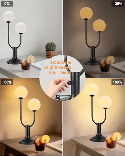 Black Globe Table Lamp for Bedroom Gift G9 Bulbs Included Dimmable (10-Black-Globe-2U)