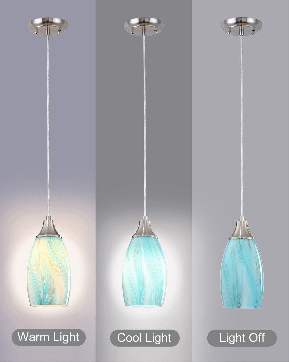 Mini Art Glass Pendant Lights Kitchen Island (Teal(Aqua)with Gold-3Packs)