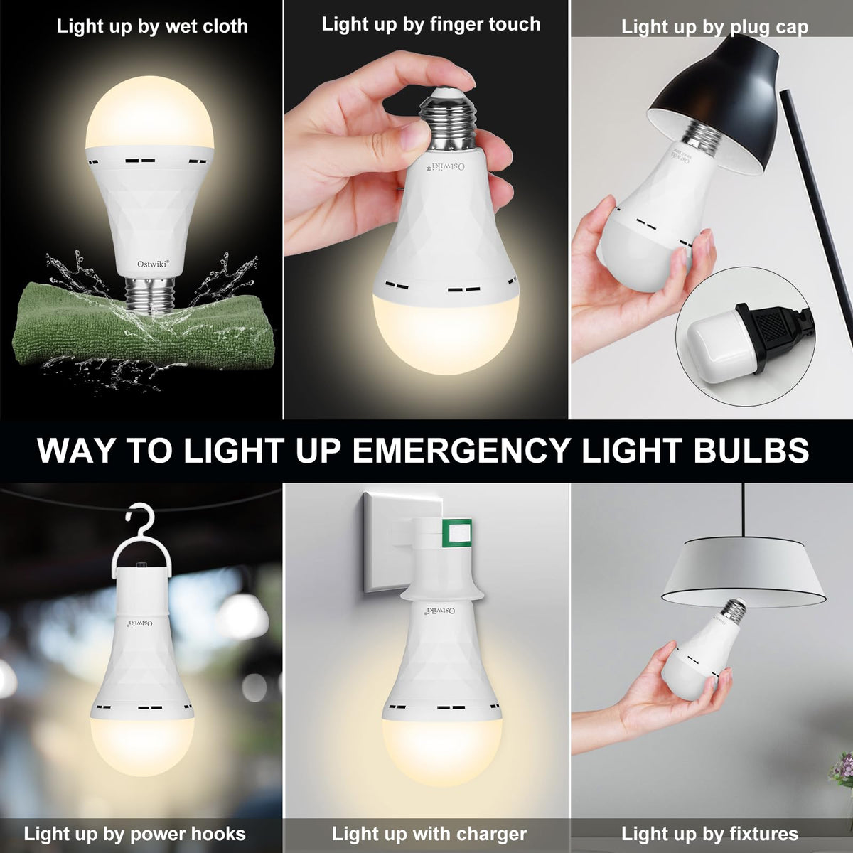 6 Pack Rechargeable Light Bulbs Led Battery Backup Bulb for Lamps (Warm White / 6 Pack)