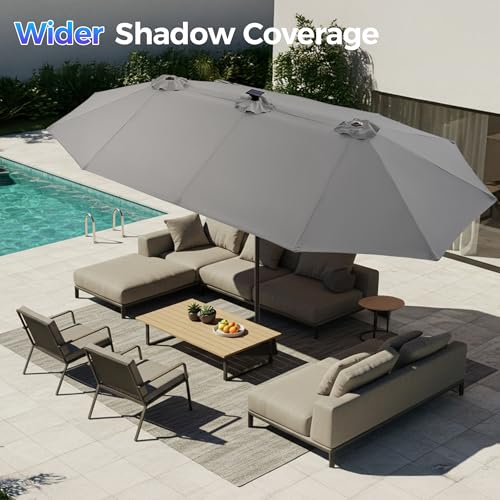 13ft Outdoor Patio Umbrella with Solar Lights (Grey)