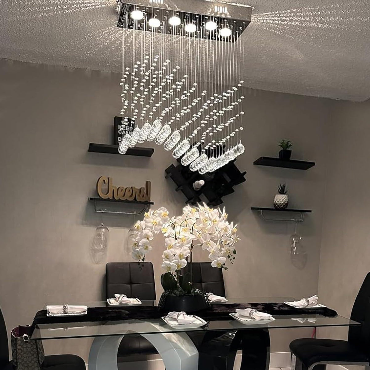 Modern Wave Chandelier (01-Silver-L23.6" x W9.8" x H27.56")