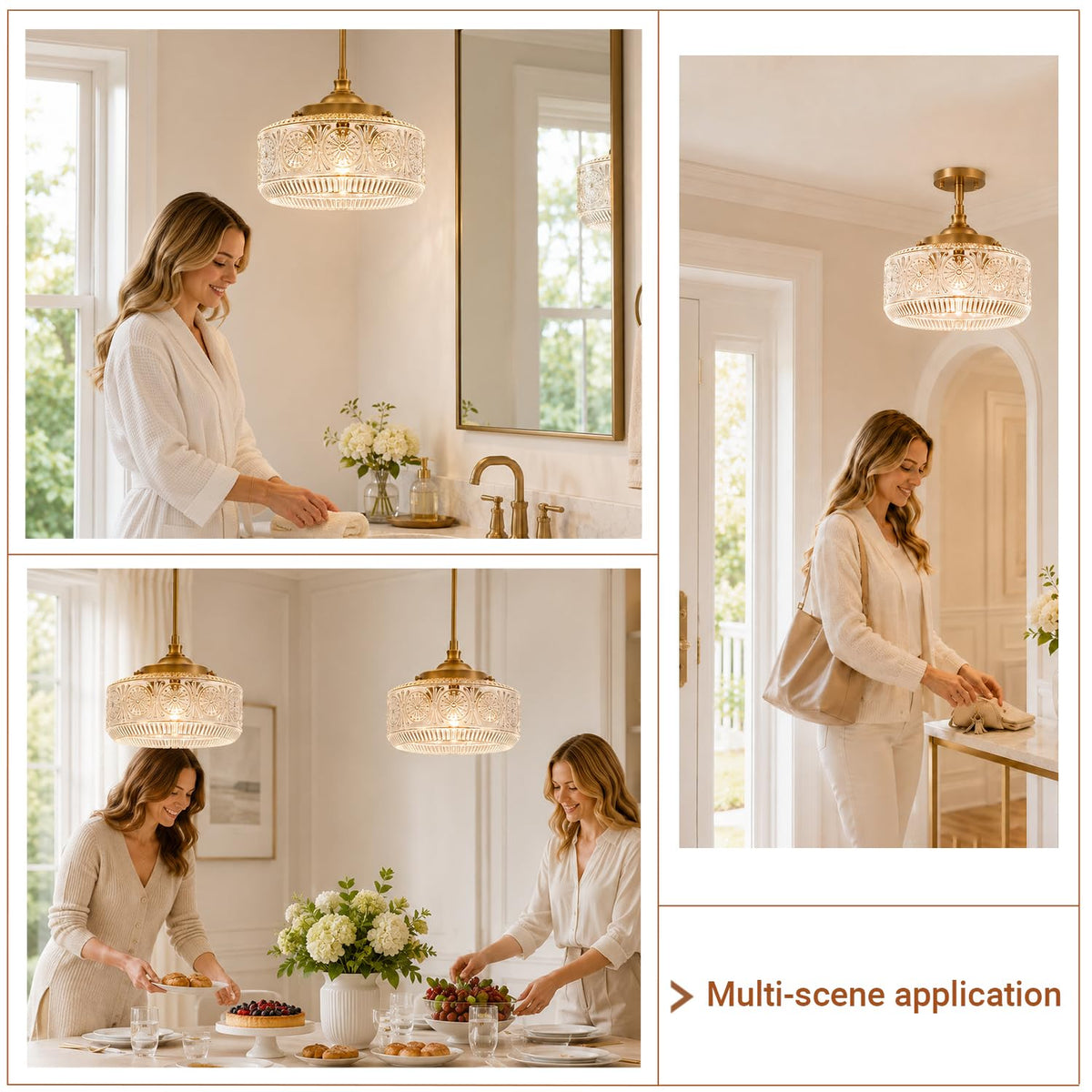 3 Light Vintage Pendant Lights for Island Adjustable Ceiling Hanging Light (Gold+Clear Glass / 11.8in)