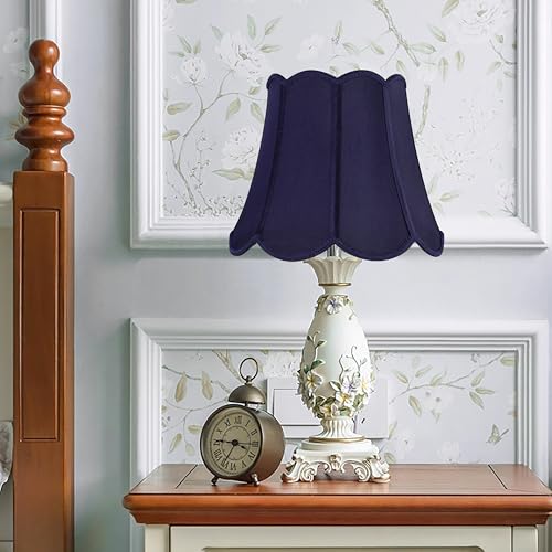 Scalloped Lamp Shade for Table Lamps 1 Pc (Blue-natural faux silk / 8"×13"×11" (Spider)-1 pc)