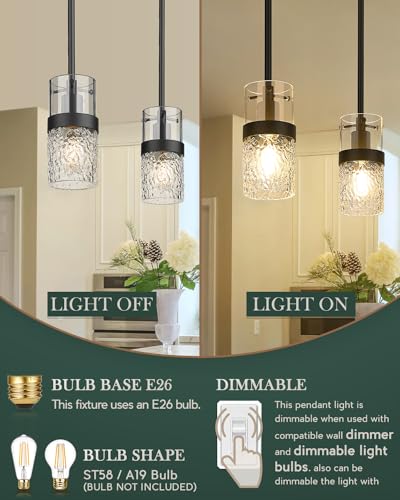 Glass Pendant Lights Kitchen Island (Black -Hammered Glass / 3.5" Hammered Glass, 1-Light)