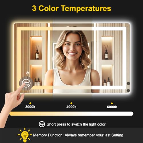 LED Bathroom Mirror with Lights (3 Light Modes / 40"L x 24"W)