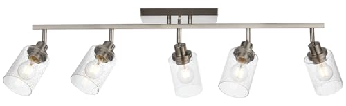 5 Light Brushed Nickel Kitchen Track Lighting Fixtures Ceiling Mount Track Lighting Kit with Bubble Seeded Glass Shade Modern Bathroom Tracking Vanity Lights Ceiling Tracking Accent Shop Light (Brushed Nickel / 5-Light)