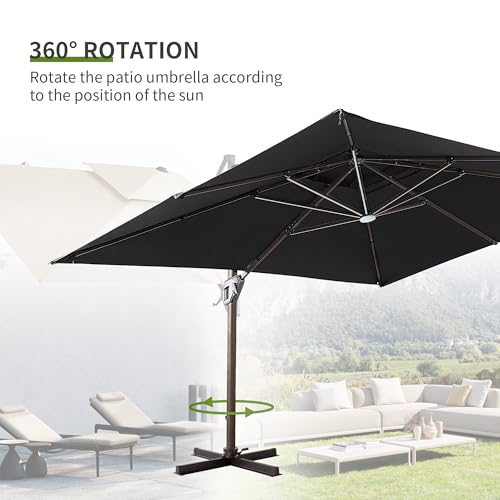 10x13 FT Cantilever Offset Patio Umbrella with Lights (Black)