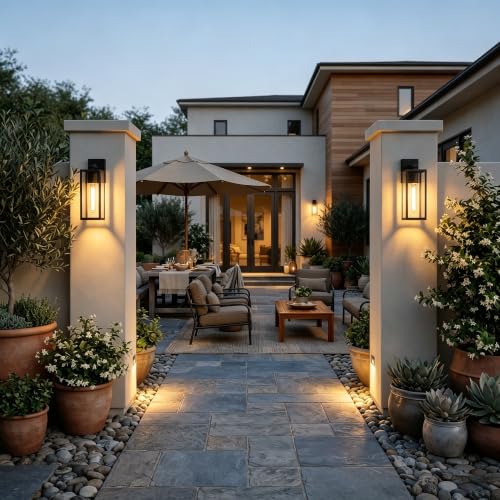 Porch Lights Outdoor Wall Light Fixture (Black-12.4in 2PCS / Non Dusk to Dawn)