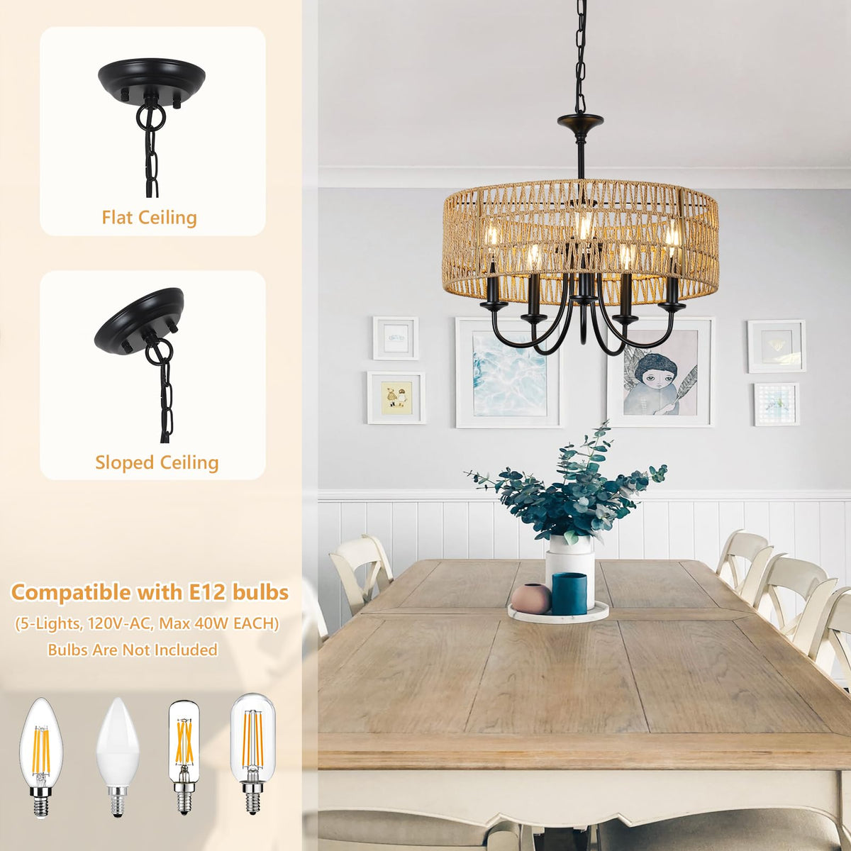 Modern Farmhouse Chandelier Light Fixtures (Black)