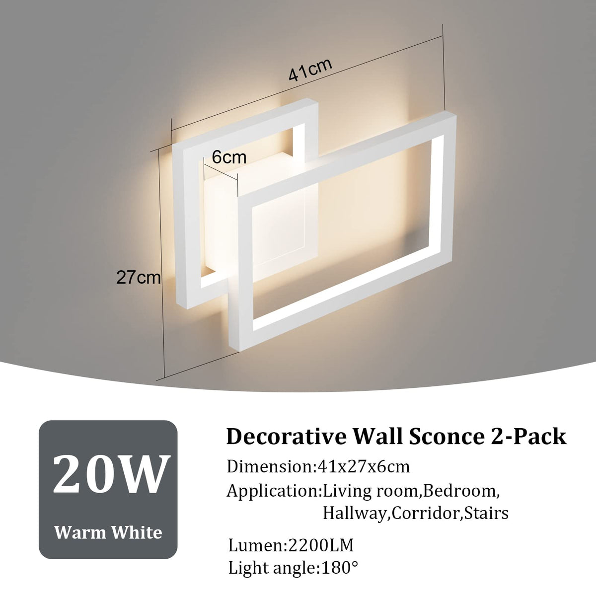 Modern LED Wall Sconce Lighting Fixture 2 (White(Warm Light) / 2 Pack)