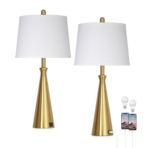 28" Modern Gold Touch Table Lamp Set of 2 for Living Room (C Gold)
